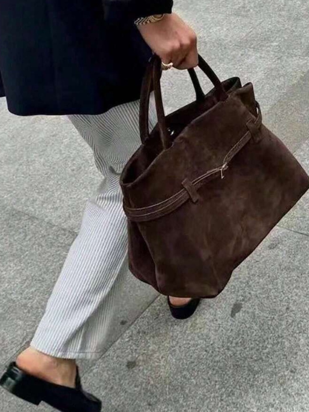 Classic Suede Tote Bag in Dark Brown